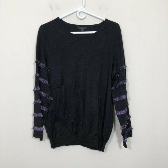 Alfani Size 2X Black Gilded Plum Metallic Tiered Fringe‎ Sweater - Picture 1 of 6